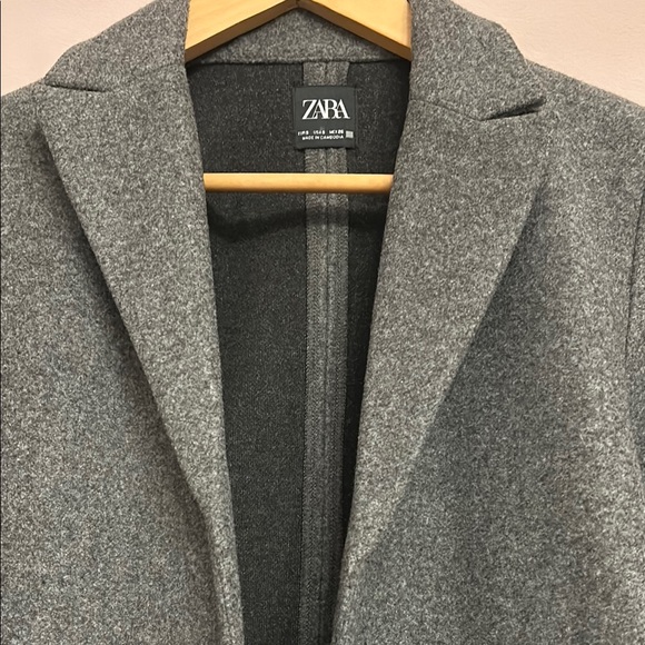 Zara Gray Flannel Long Coat - Picture 4 of 5